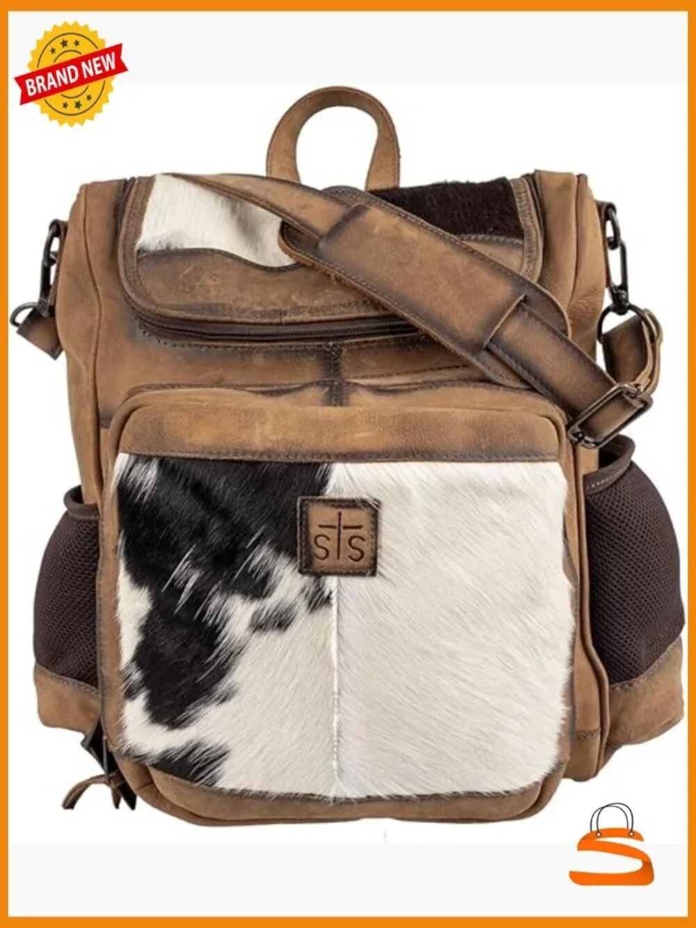 Genuine Full Grain Leather Cowhide Backpack with Laptop Pocket and Stroller
